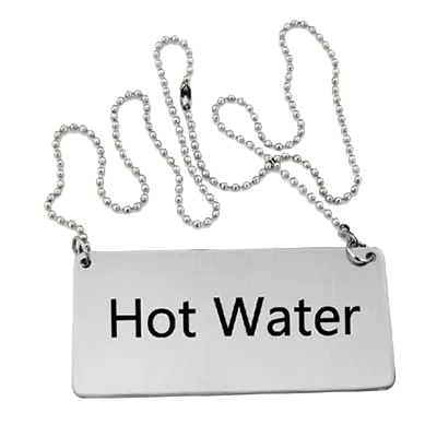 Omcan USA 80135 Hot Water Beverage Sign, Hanging Stainless Steel Sign with Chain – Kitchen Display