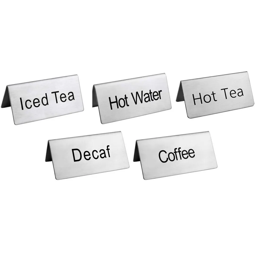 Omcan USA 80137 Hot Tea Beverage Tent Sign, Stainless Steel Printed Tabletop Sign