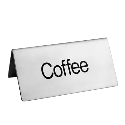 Omcan USA 80139 Beverage Tent Sign – Coffee Text, Stainless Steel Metal, Printed Tabletop Sign