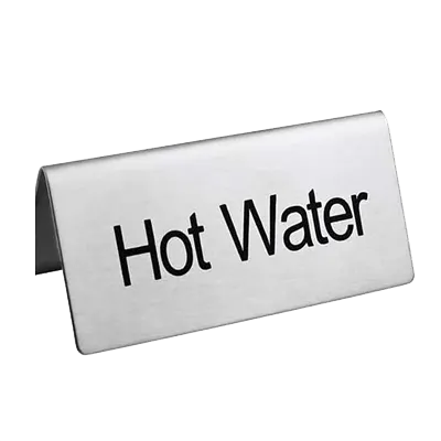 Omcan USA 80140 Beverage Tent Sign, Hot Water, Stainless Steel, Printed Metal Tabletop Display