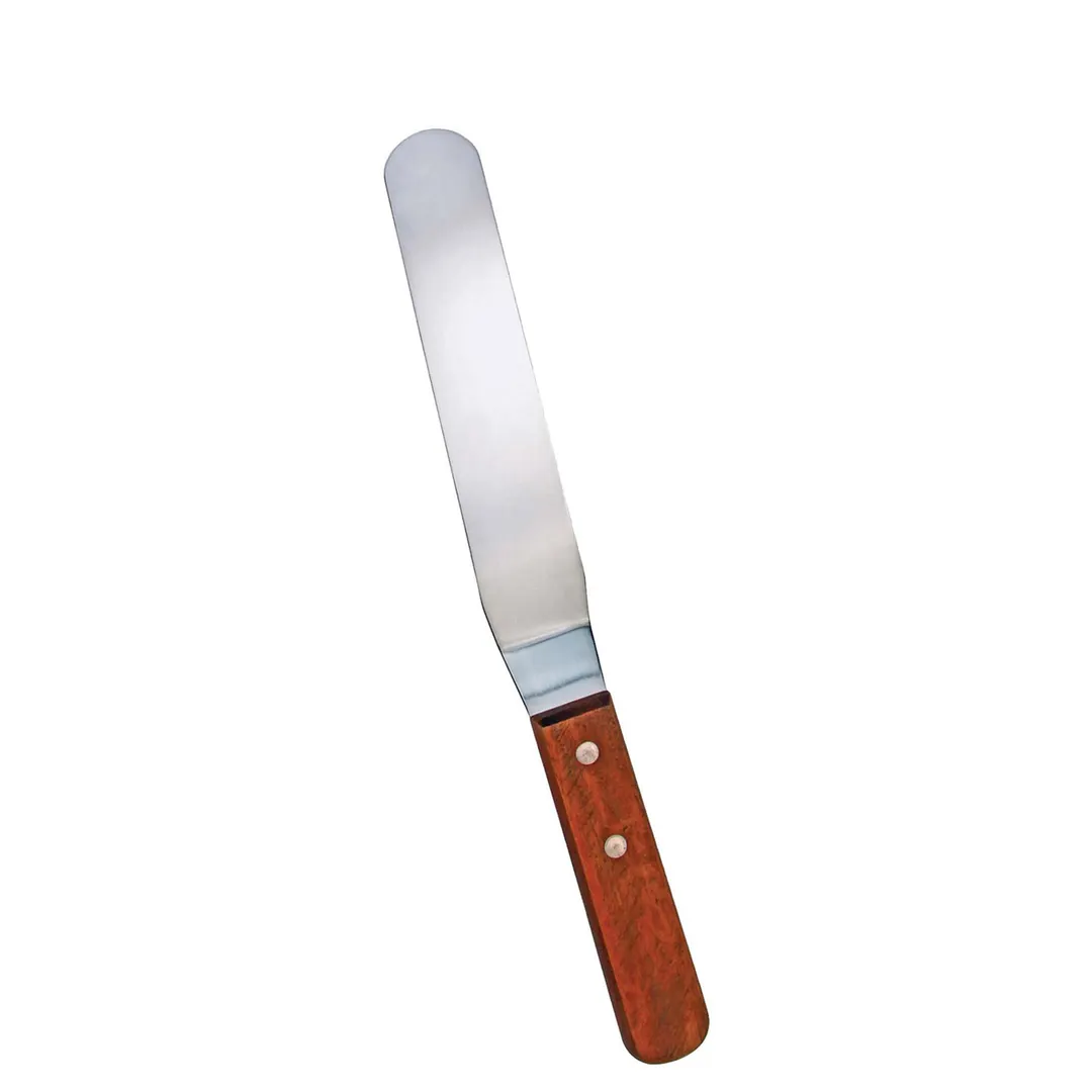 Omcan USA 80144 Offset Bakery Spatula, 6-1/2" x 1-5/16" Steel Blade, Brown Wood Handle