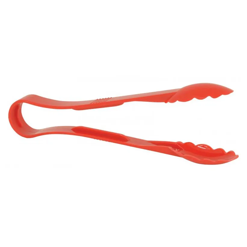 Omcan USA 80160 Plastic Serving Tongs, 12" Scallop Grip, Red Polycarbonate, NSF