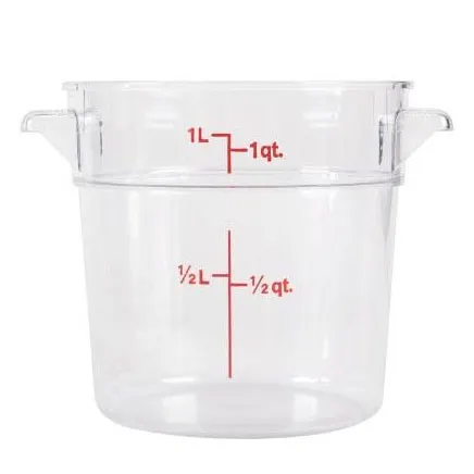 Omcan USA 80208 Food Storage Container – 1 Qt Round Clear Polycarbonate, No Lid