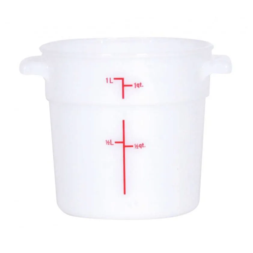 Omcan USA 80230 Food Storage Container - 1 Qt Round Polypropylene Vessel, White, Container Only