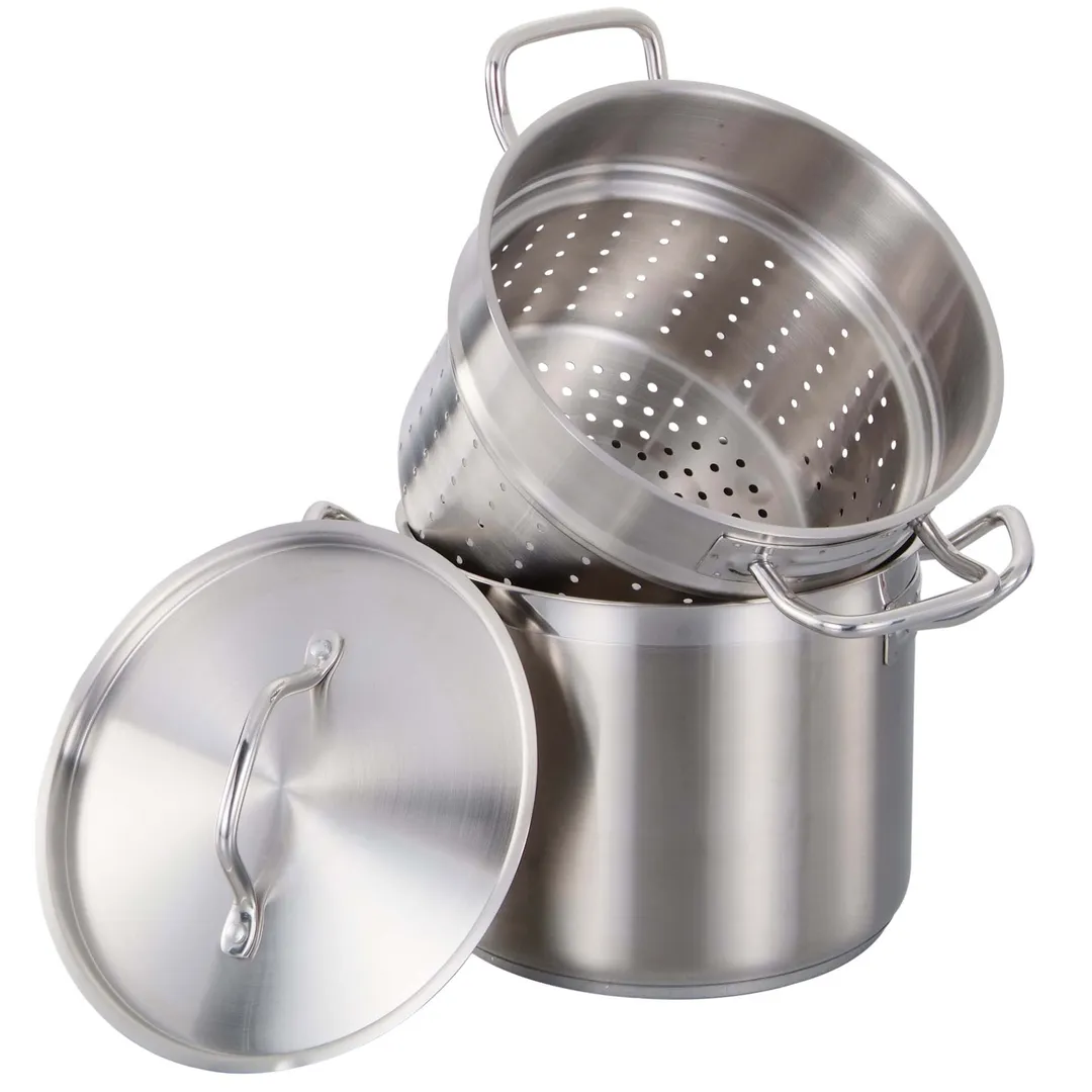 Omcan USA 80241 3-Piece 8 Qt Stainless Steel Pasta Cooker Set, Inset, Dishwasher Safe, NSF - Set