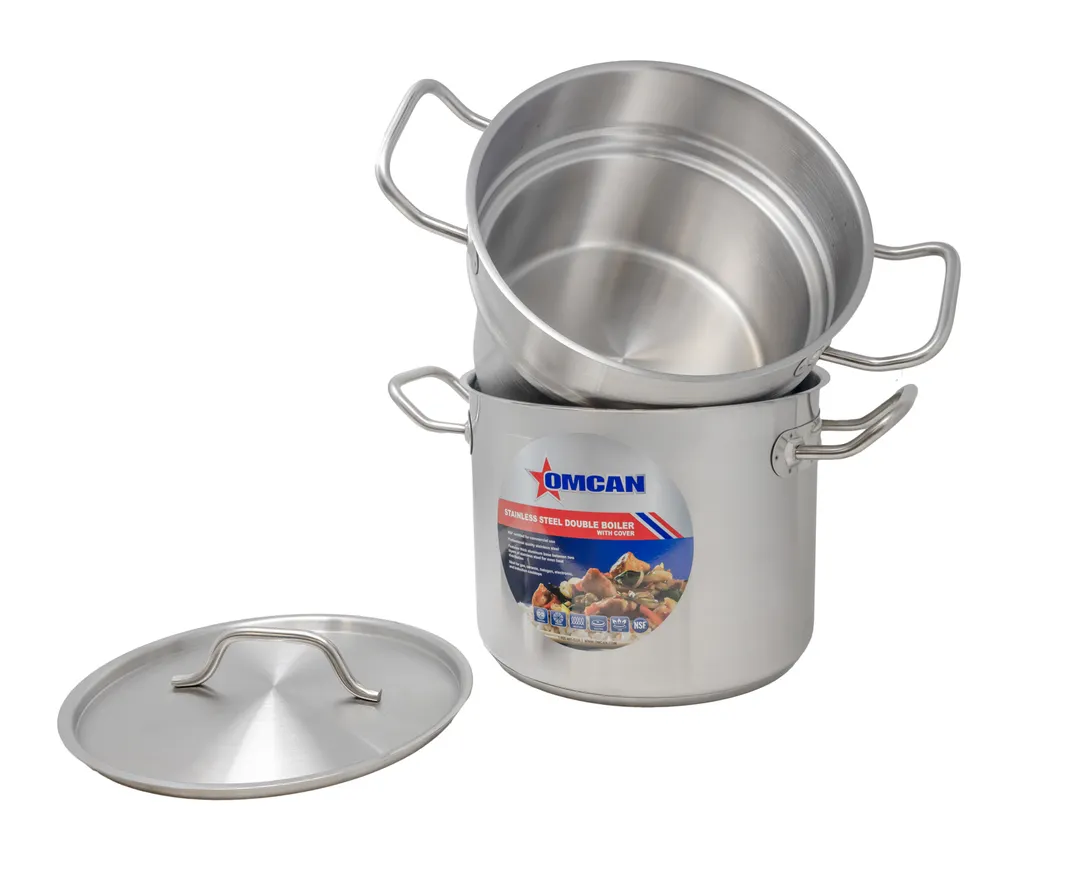 Omcan USA 80245 Double Boiler, 8‑Qt Stainless Steel, Inset Lid & Cover, Handles, Dishwasher Safe