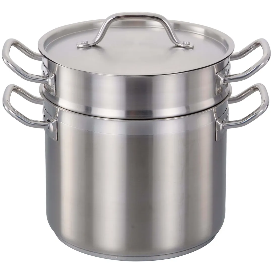 Omcan USA 80246 Double Boiler, 12‑Qt 3‑Piece Stainless Steel Inset Lid, Handles, NSF
