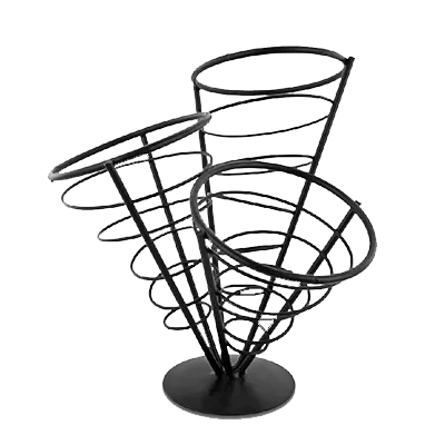 Omcan USA 80256 French Fry Holder, 3‑Coned Wire Black Metal Basket For French Fries