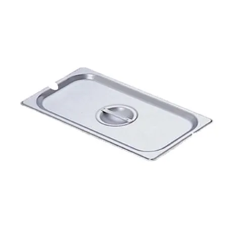Omcan USA 80276 Stainless Steel 1/4‑Size Flat Slotted Steam Table Pan Cover with Handle NSF No Hinge