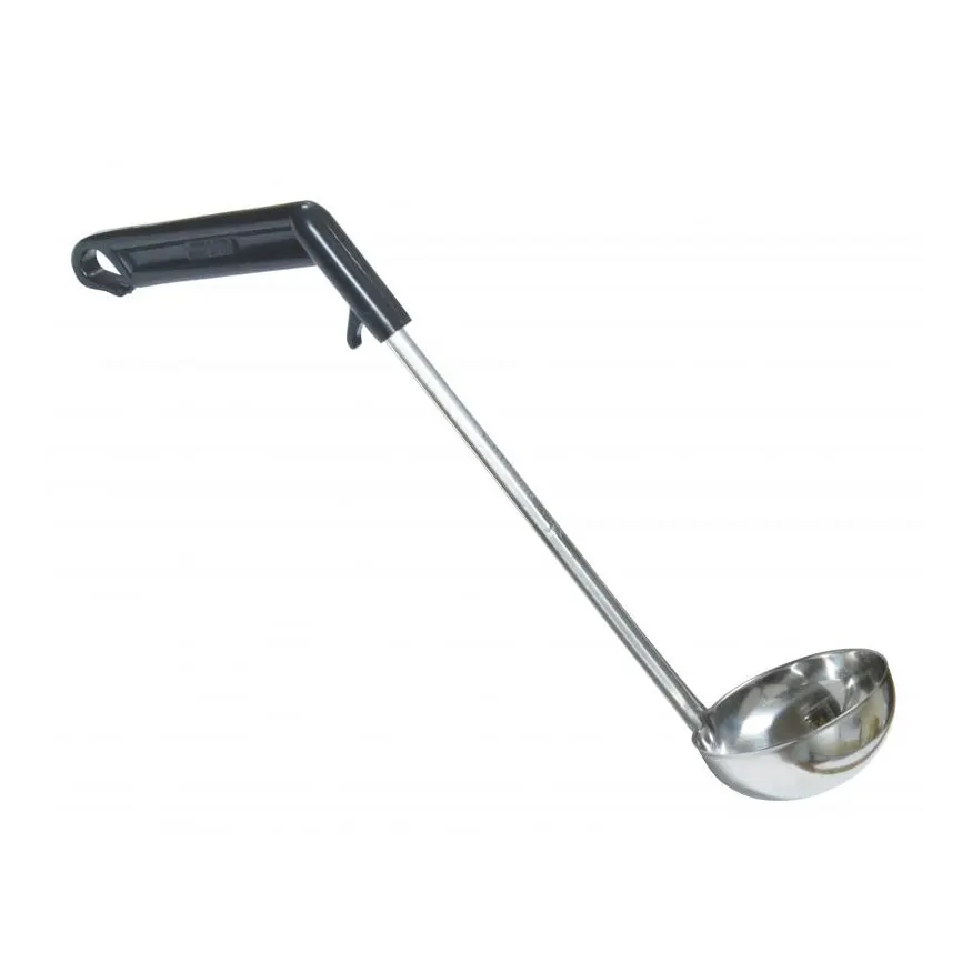 Omcan USA 80321 Ladle, 4 Oz, 13" Length, 304 Stainless Steel, Black Plastic Handle, Pot Rim Hook