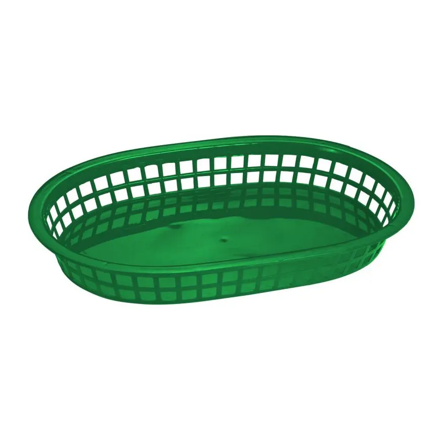 Omcan USA 80354 Oval Green Plastic Basket, 10-3/4" x 7-1/4" x 1-1/2", Ideal for Restaurant Use