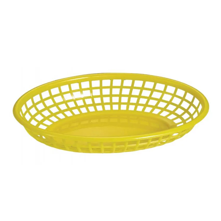 Omcan USA 80361 - Yellow Oval Plastic Food Serving Basket, 9" Size