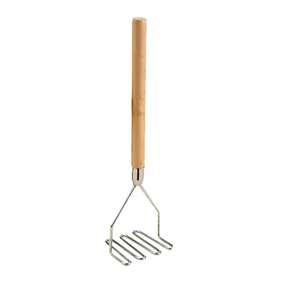 Omcan USA 80397 Potato Masher, Square 5-1/4" Nickel Head, 24" Chrome Wood Handle, Zig-Zag Design