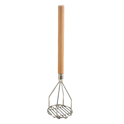 Omcan USA 80398 Potato Masher - Round 4" Nickel/Chrome Plated Head, 18" Wood Handle, 18" Length