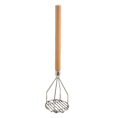 Omcan USA 80399 Potato Masher – Round 5" Nickel Plated Bowl, 24-1/2" Chrome Wood Handle, 24" Length