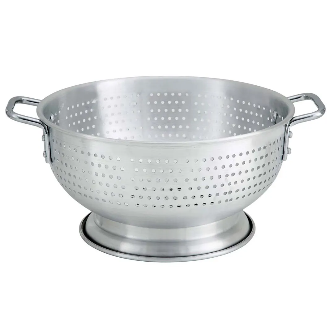 Omcan USA 80406 Aluminum Colander, 16 Qt, 16.5" Diameter x 7.125" Deep, Riveted Handles