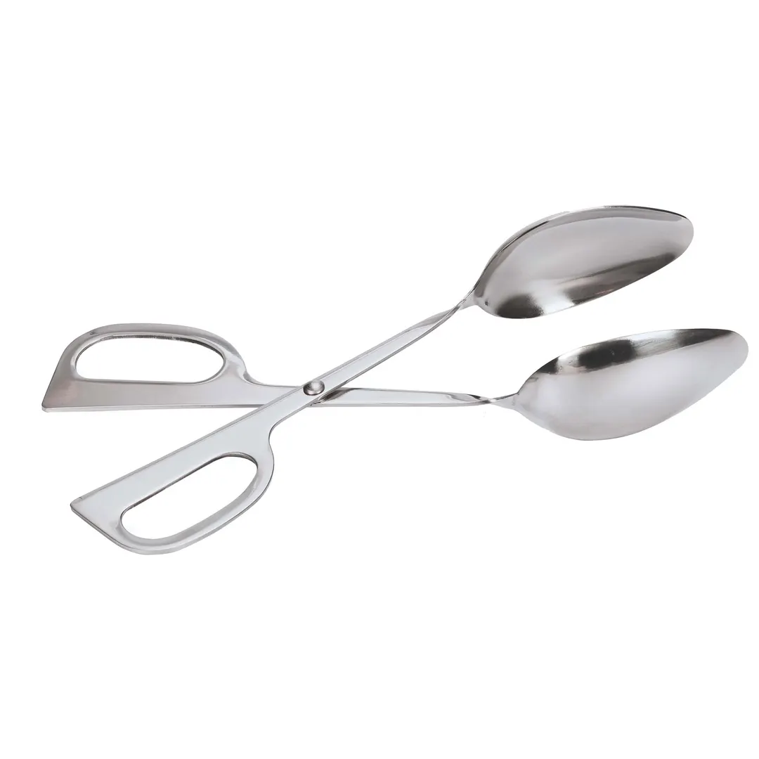 Omcan USA 80425 Scissor Tongs - 10"-11" Open-Angle, Double Spoon, Stainless Steel Kitchen Utensil