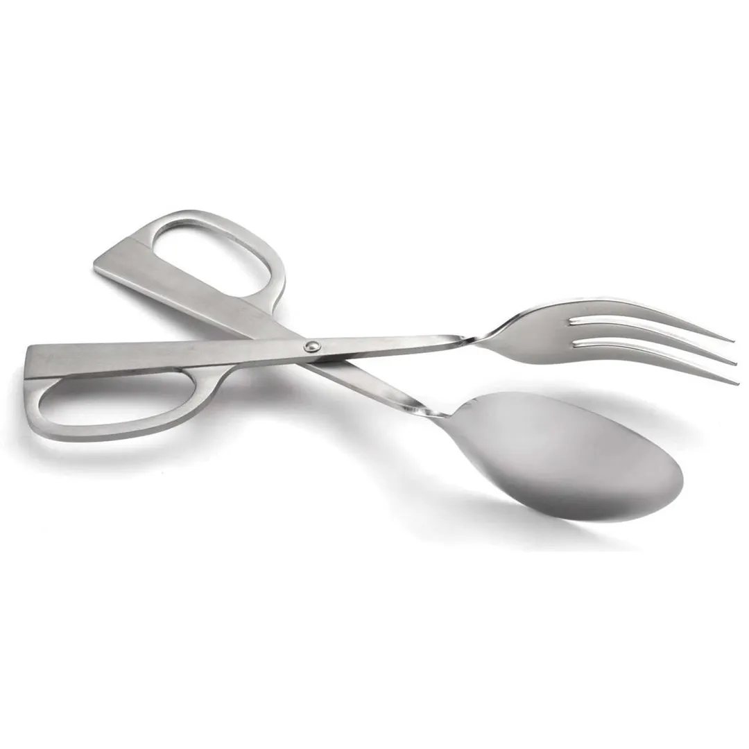 Omcan USA 80426 Salad Scissor Tongs, 10"-11" Stainless Steel - Ideal for Serving Salads