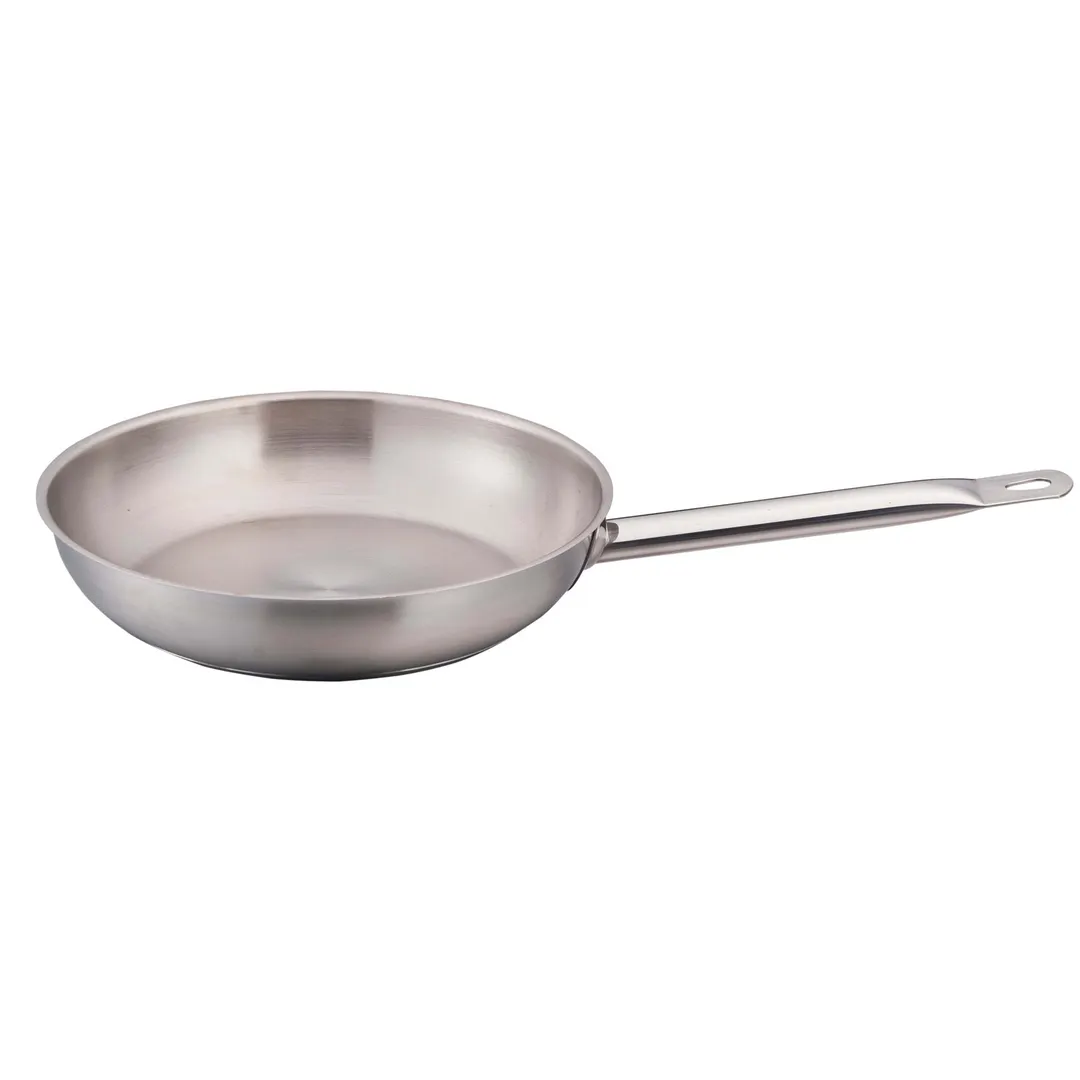 Omcan USA 80446 Fry Pan – 7.9" Diameter x 1.6" Deep Stainless Steel, Welded Handle, Uncoated, NSF