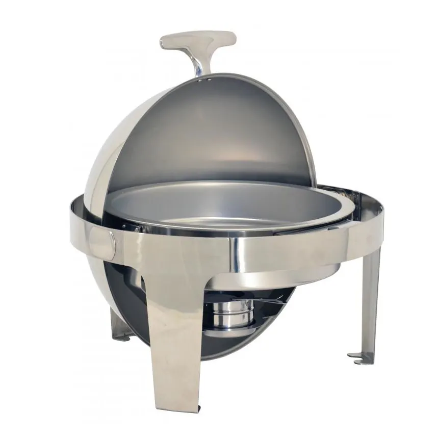 Omcan USA 80527 Chafing Dish – 6 Qt (1.5 Gal) Round Stainless Steel, Roll‑Top Lid, Steam & Water Pans