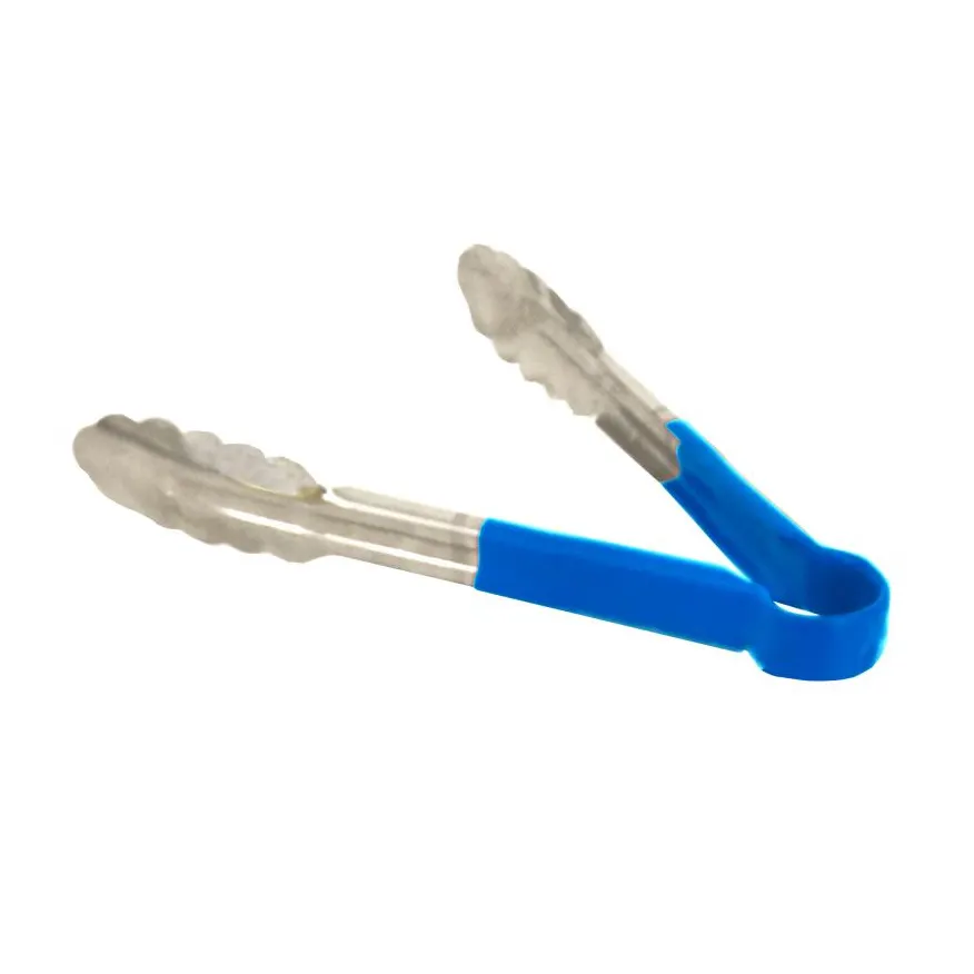Omcan USA 80538 Utility Tongs - 9" Stainless Steel With Blue Plastic Coated Handle