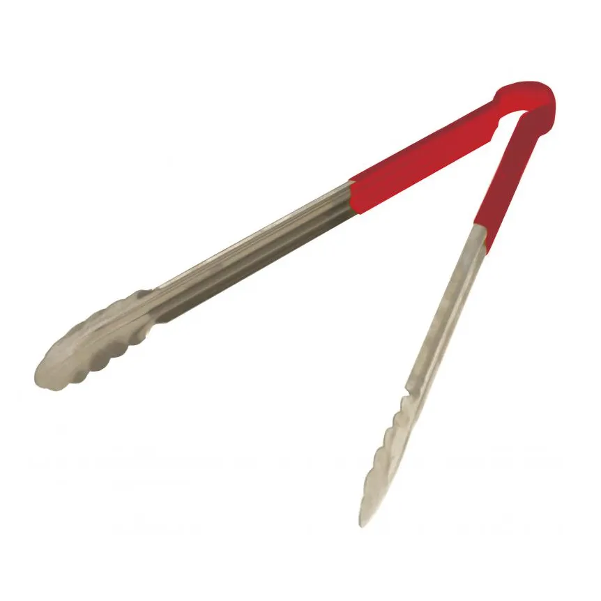 Omcan USA 80551 Utility Tongs – 16" Stainless Steel, Red Coated Handle, 14-16" Length, Utensil