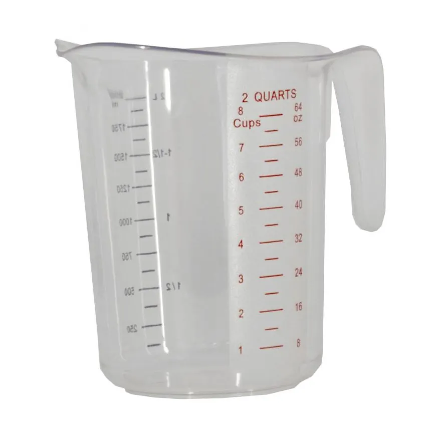 Omcan USA 80573 Measuring Cup - 2 Qt (64 oz) Clear Plastic Marks, Handle, Stackable, Dishwasher Safe