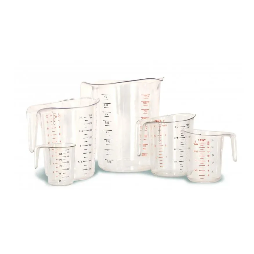Omcan USA 80575 5-Piece Clear Polycarbonate Measuring Cups Set, 1C,1P,1Q,2Q,4Q, Stackable, Dishwasher Safe