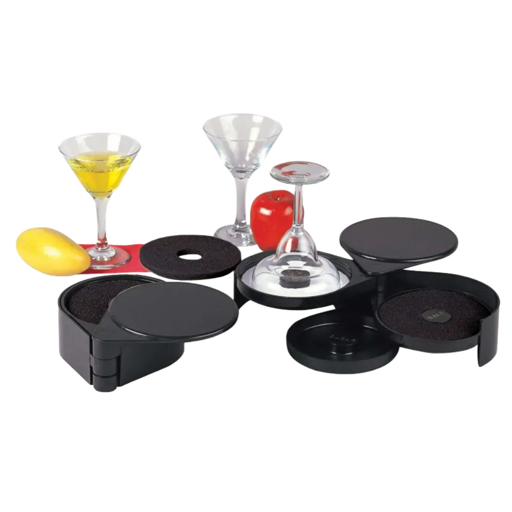 Omcan USA 80588 3-Tier Margarita Glass Rimmer Black ABS Salt Sugar Lime Compartments Washable Sponge