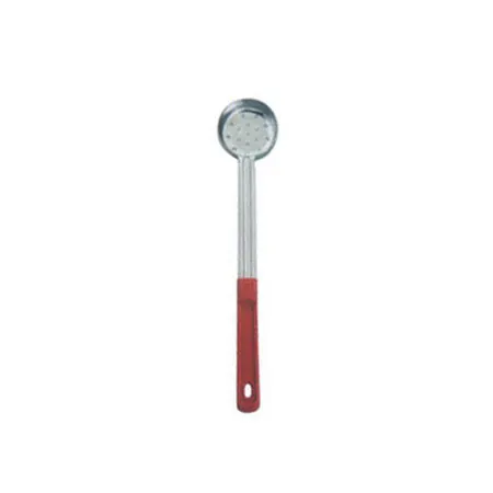 Omcan USA 80782 - 2 Oz One-Piece Stainless Steel Perforated Portion Control Spoon with Red Handle