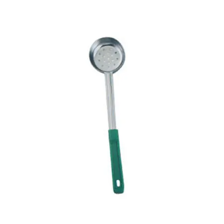 Omcan USA 80784 - 4 Oz One-Piece Stainless Steel Perforated Portion Control Spoon with Green Handle