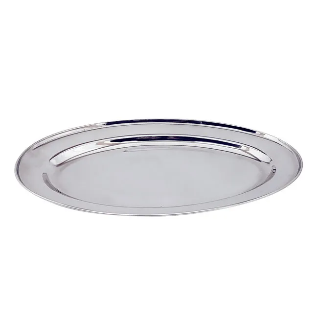 Omcan USA 80806 Metal Serving Tray – Oval Stainless Steel Platter, 13 5/8" x 9 1/2" Dimensions