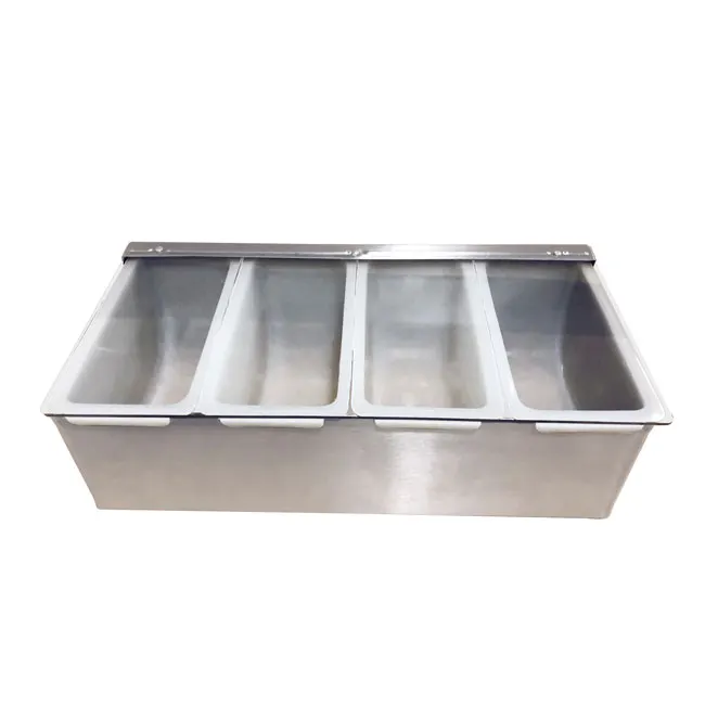 Omcan USA 80865 Condiment Bar Holder – 4‑Compartment Stainless Steel Base with Clear Cover, 12" Wide