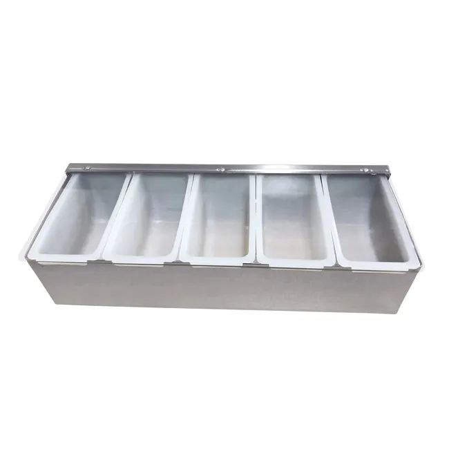 Omcan USA 80866 - 5-Compartment Stainless Steel Bar Condiment Holder with Clear Cover