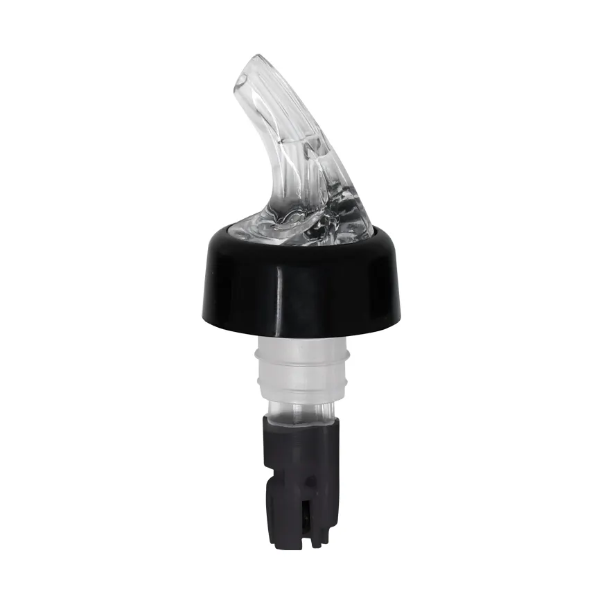 Omcan USA 80878 Liquor Pourer, 5/8 Oz, Plastic, Clear Spout, Black Tail, With Collar, 12/Pack