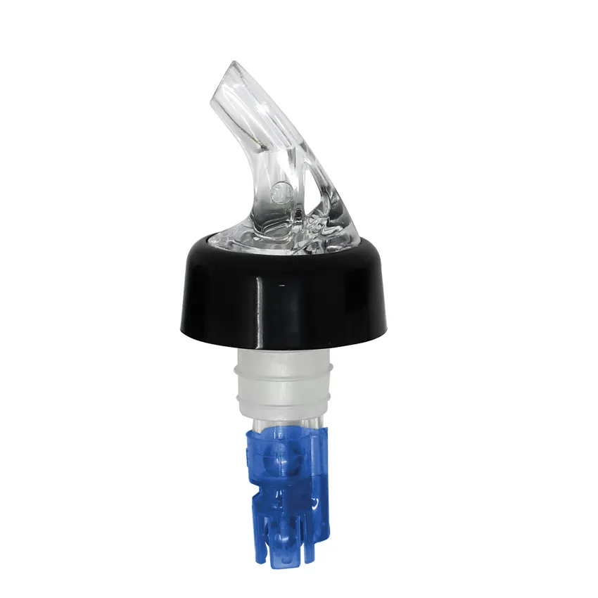Omcan USA 80880 Liquor Pourer, 7/8 Oz Plastic With Collar, Clear Spout, Blue Tail, 12/Pack