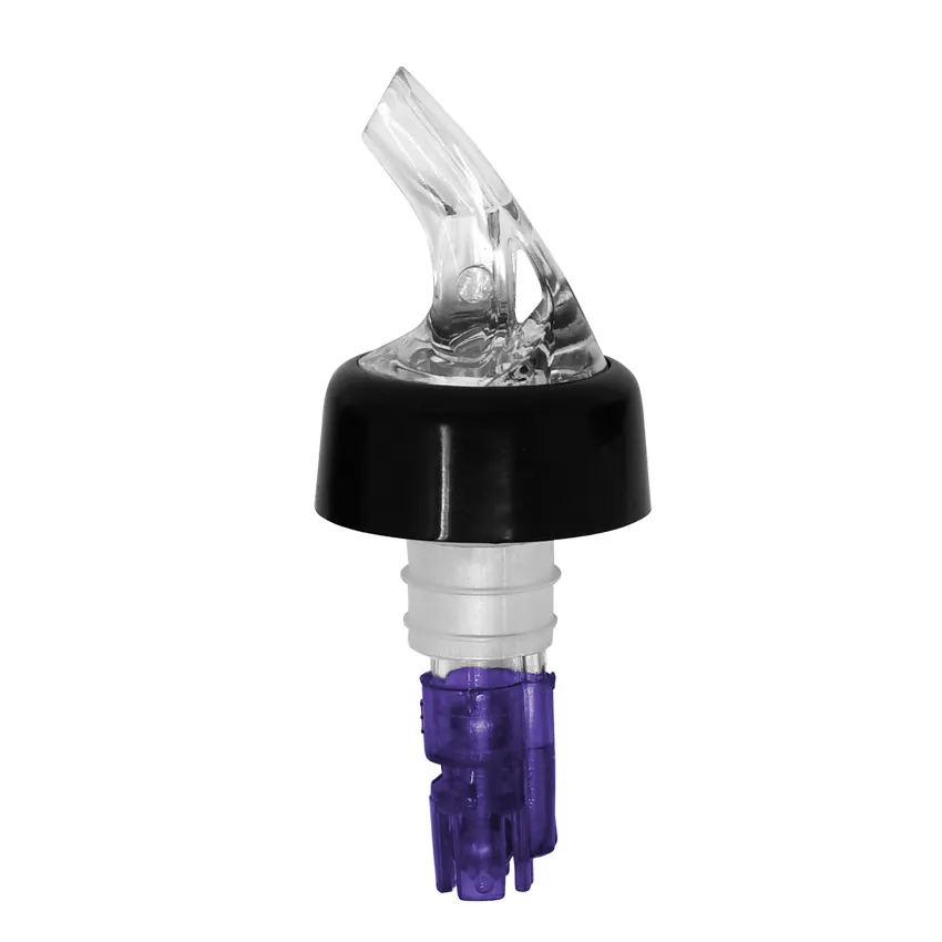 Omcan USA 80882 1-1/8 oz Plastic Liquor Pourer with Collar, Clear Spout, Purple Tail, 12/Pack
