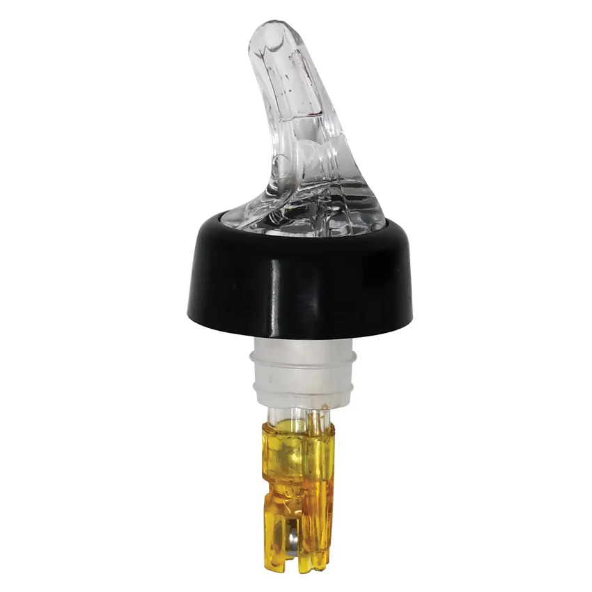 Omcan USA 80884 Liquor Pourer – 1.5 oz Capacity Plastic Pourer with Collar, Clear Spout, Yellow Tail, Pack of 12