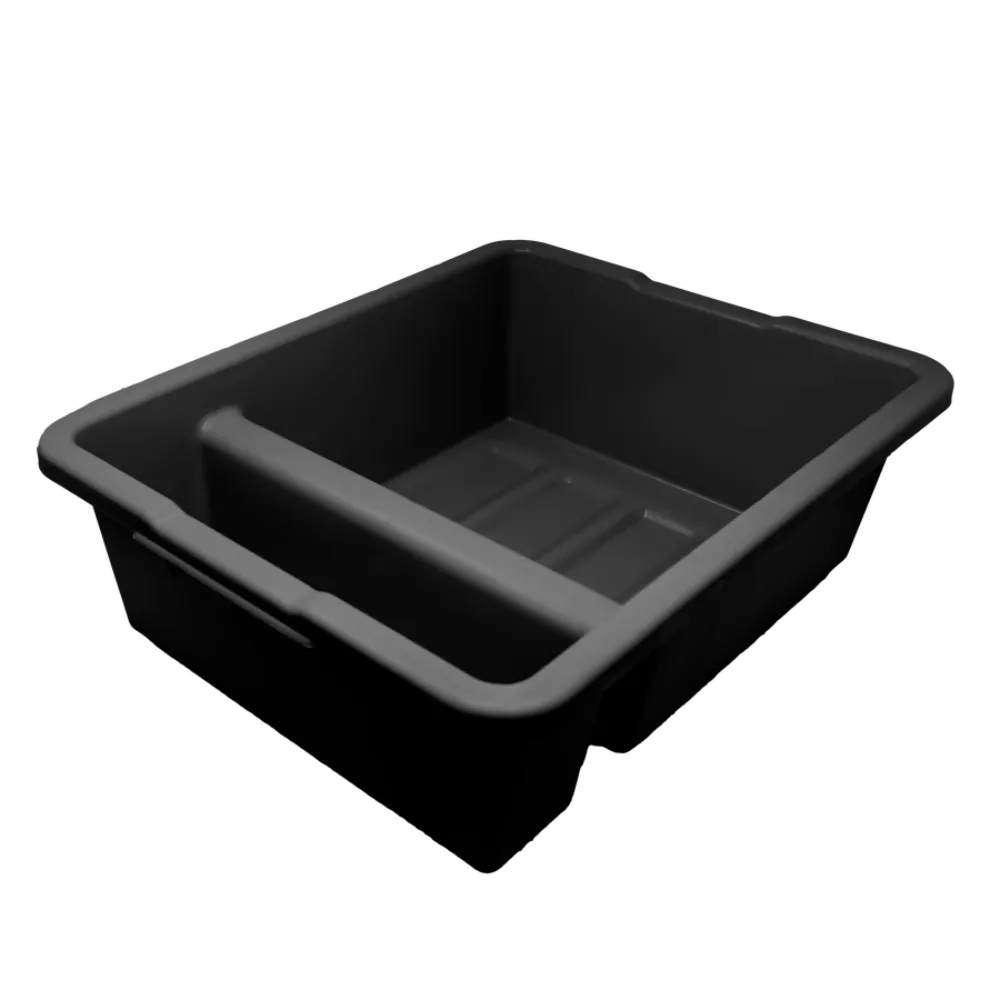 Omcan USA 81075 Bus Box – 21″W x 17″D x 7″H, 2-Compartment, Black Polypropylene, NSF Certified