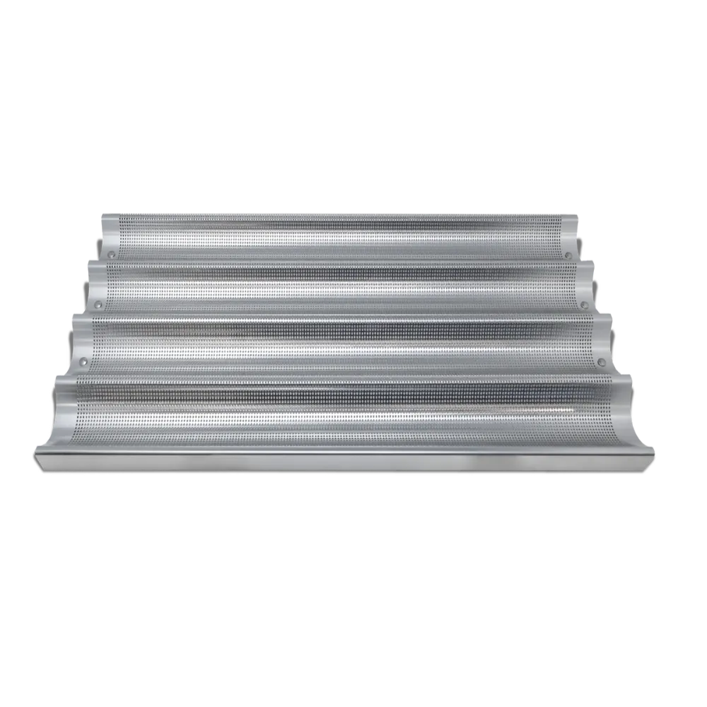 Omcan USA 81114 Baguette Pan – 4 × 26" x 3-7/8" Compartments, 18" x 26" x 1-1/5" Perforated Aluminum