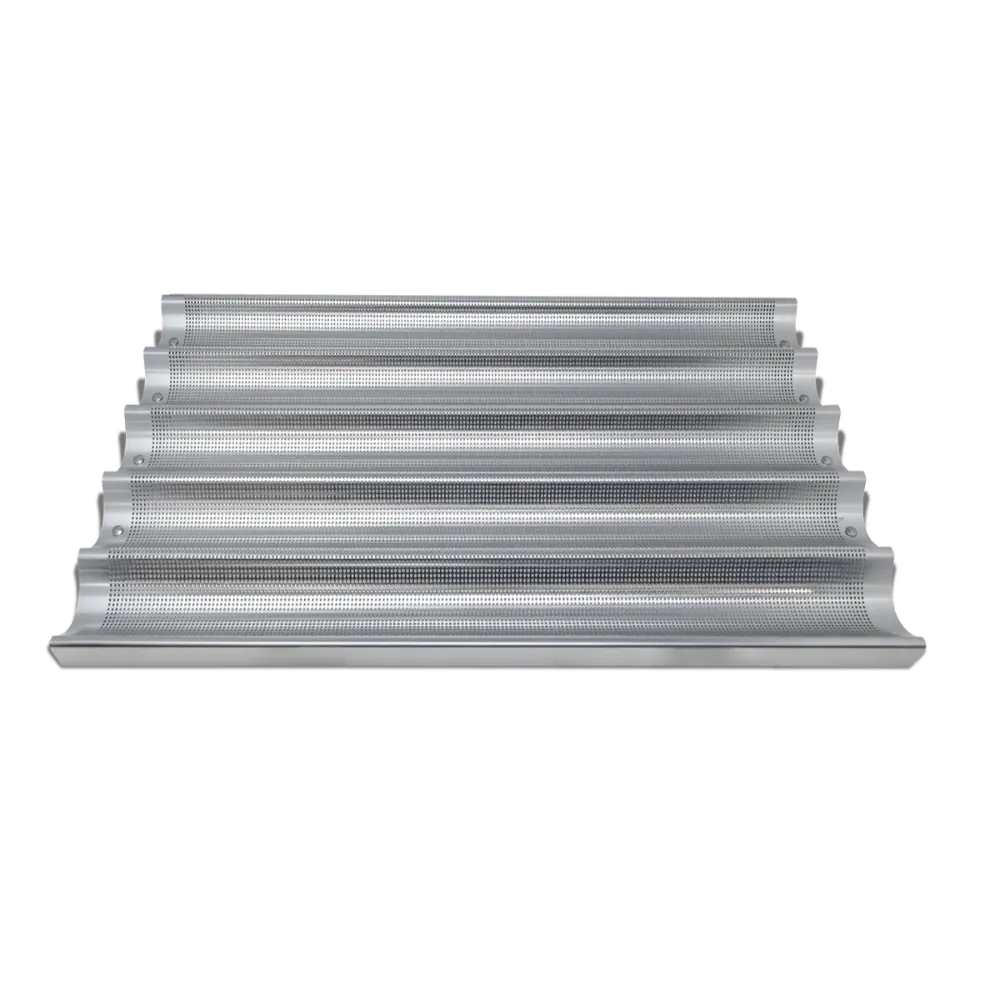 Omcan USA 81115 Baguette Pan, 5 x 26" x 3" Compartments, 18" x 26" x 1-1/5" OA, Glazed Aluminum