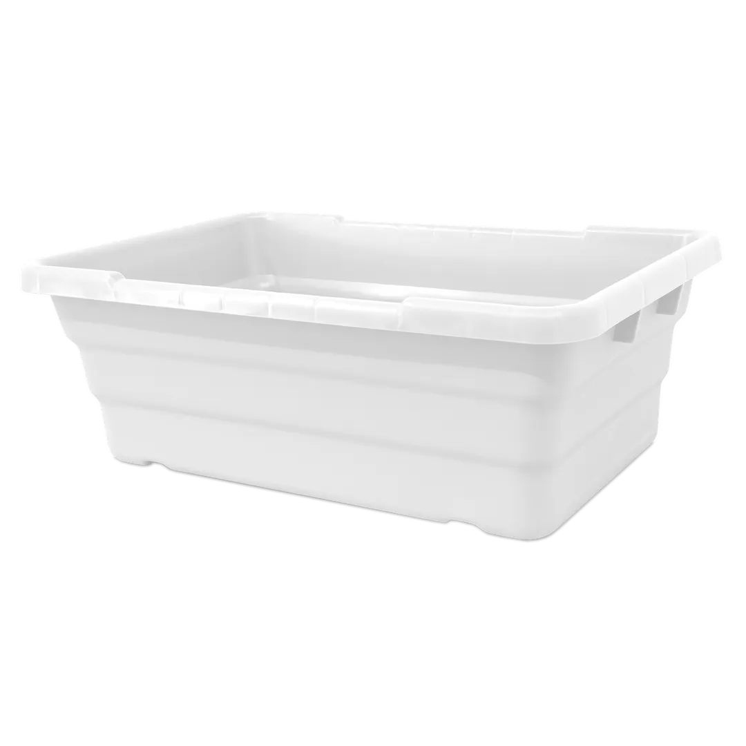 Omcan USA 81139 - Stackable Meat Lug, 25" x 16" x 8-1/2" White HDPE, 100 lb Capacity, NSF Certified