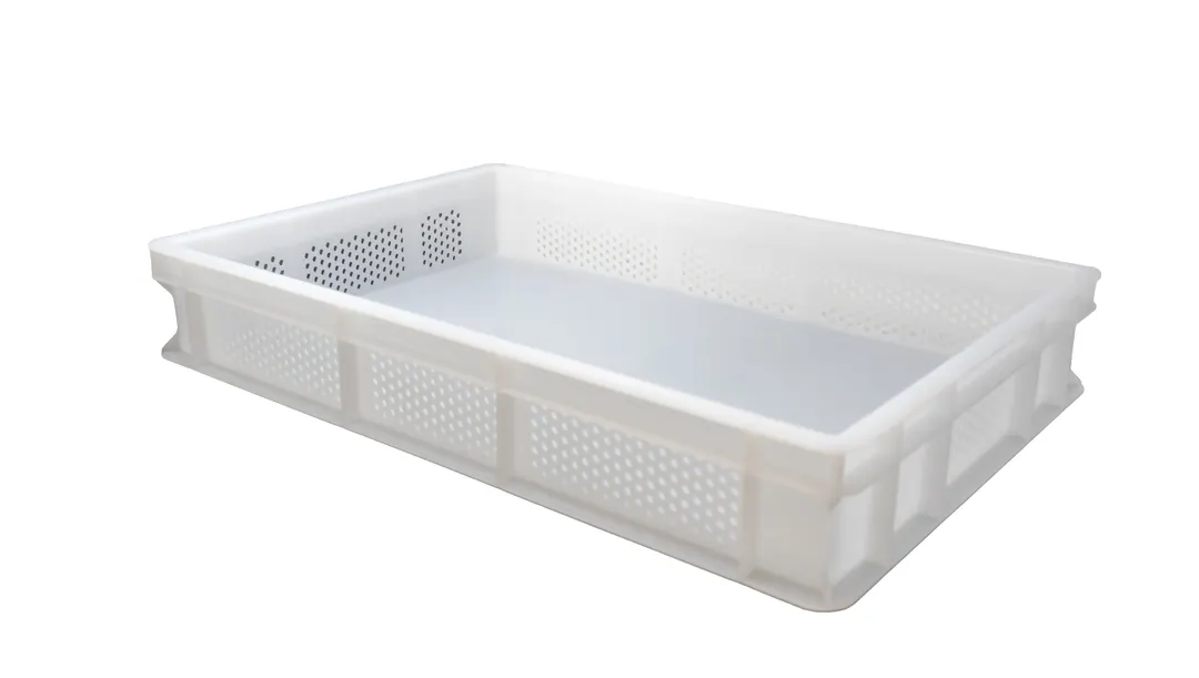 Omcan USA 81142 Tray – 23.6" x 15.7" x 3.93" White Polypropylene Box, Solid Base & Perforated Sides
