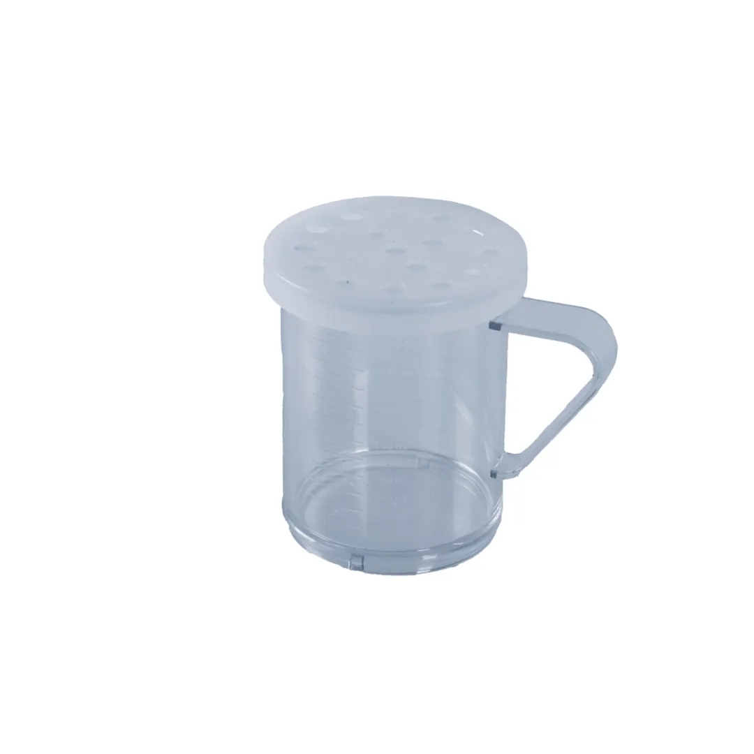 Omcan USA 81165 Dredge Shaker, 10‑11 oz Polycarbonate with Clear Lid, 8 mm Perforated Top, Handle