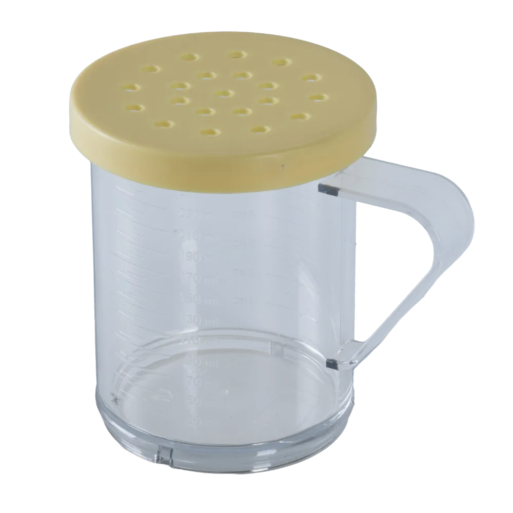Omcan USA 81166 Dredge Shaker, 10-Oz Yellow-Lid Polycarbonate, Top With 4 Mm Holes, Handle Included