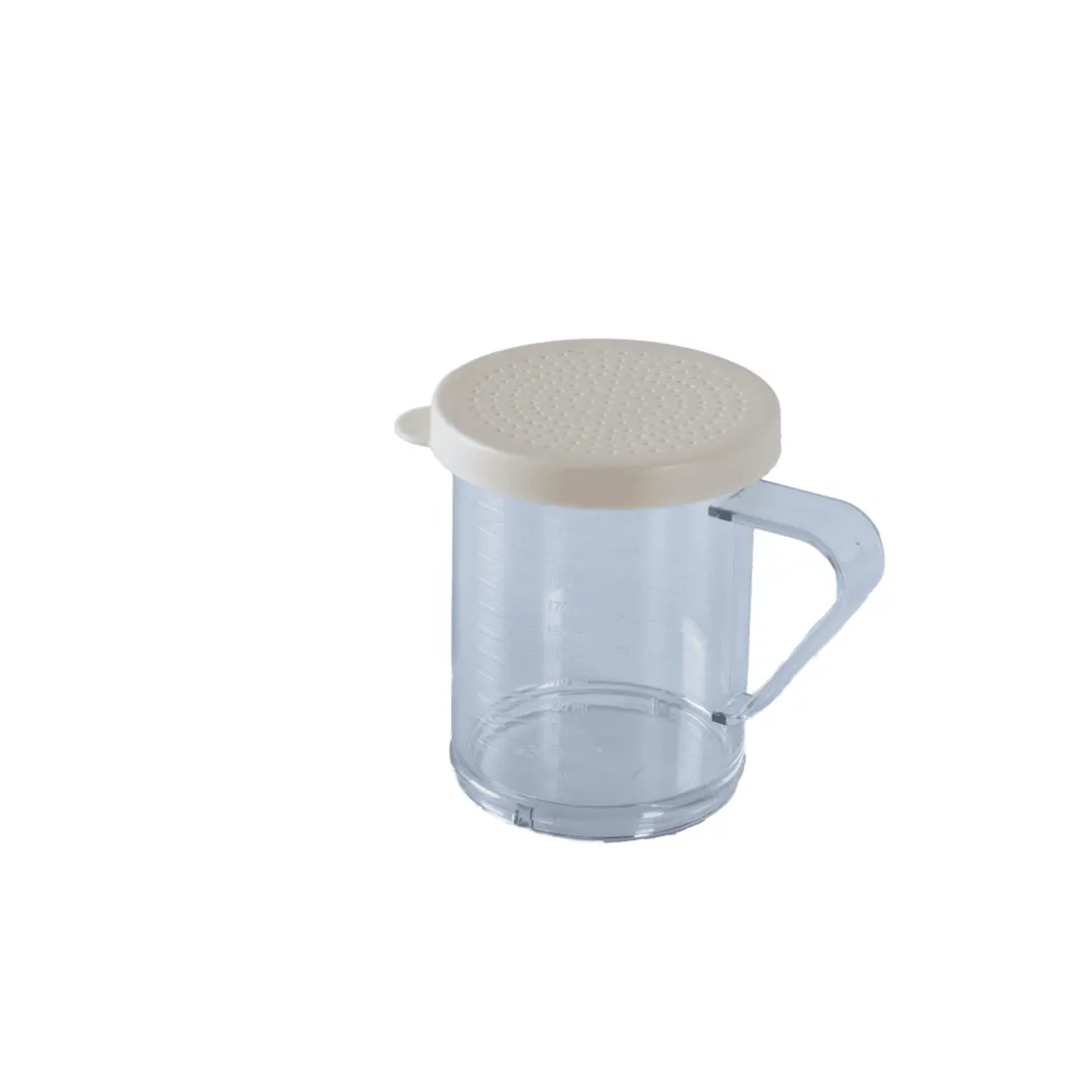 Omcan USA 81168 Dredge Shaker, 10‑Oz Beige Lid PC, 1.2 mm Perforated Top, Handle, NSF
