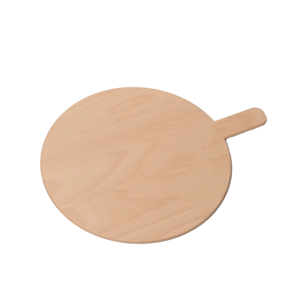 Omcan USA 81221 Pizza Serving Board – Round 15.7" Dia x 0.3" H, Beech Plywood, 3.9" Handle