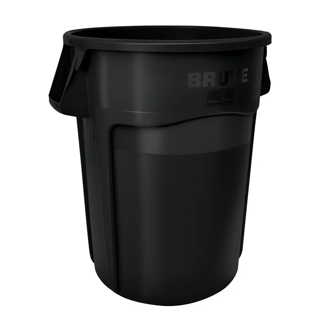 Rubbermaid 1779739 BRUTE® 55‑Gallon Trash Can, Round Black, 26.5" D x 33" H, NSF Certified Made in USA
