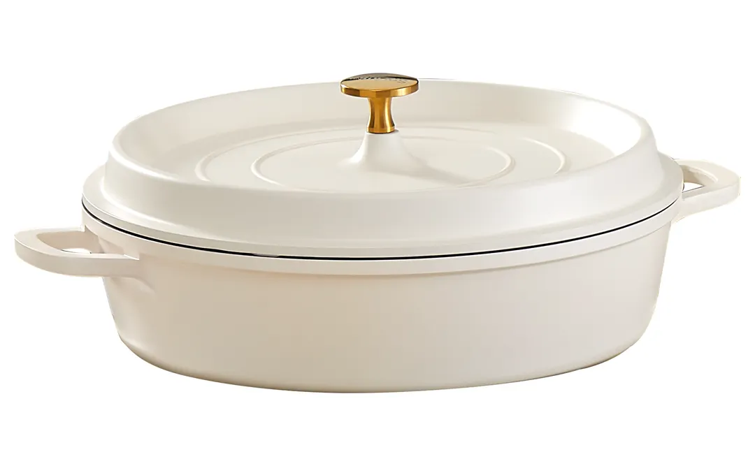 Spring USA 8656-2-28 11" Dia Shallow Casserole, 4.4 Qt, White, Al/Ceramic, Lid & Handles
