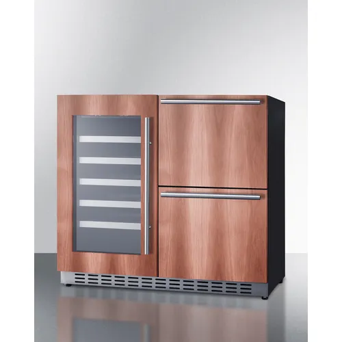 Summit ADRWC36PNR Wine Cellar & 2-Drawer Fridge, 36" Wide, Stainless Steel, 34 Bottle Capacity, LED